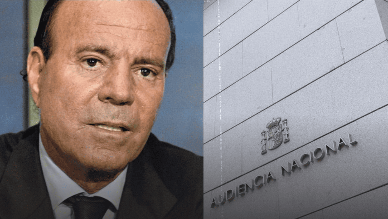 Julio iglesias y Fachada de la Audiencia Nacional en Madrid